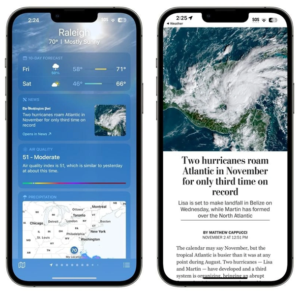 张湾苹果14维修分享iPhone 14手机如何看天气时顺带看新闻 