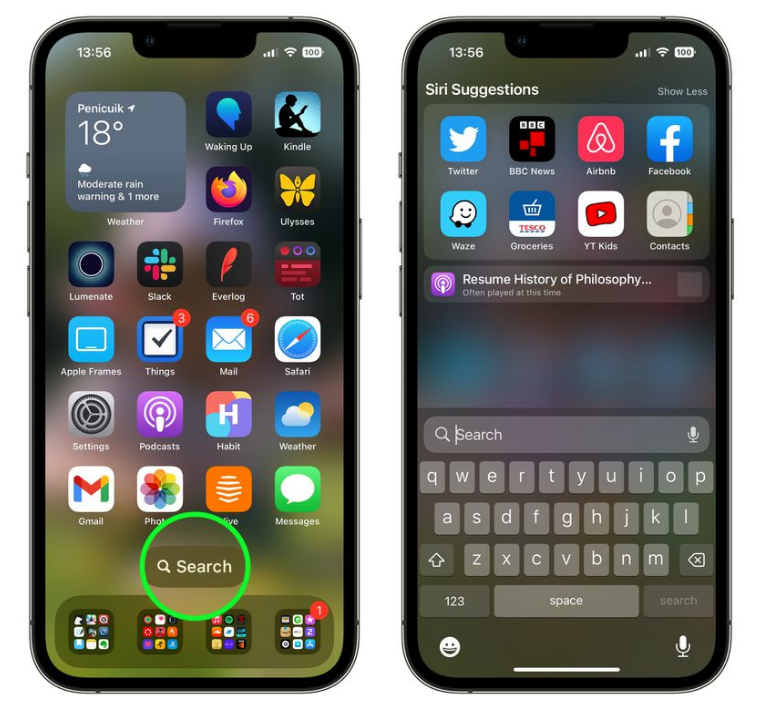 张湾苹果手机维修分享升级到 iOS 16 后，如何删除主屏幕上的搜索按钮 